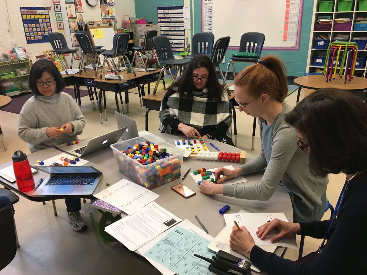 BridgeElemMath2's tweet photo. G1 Teachers doing math at a PLC Excited about the conversations we had around deepening student thinking around equivalence! Thank you @FiskeMath for the idea! #modelwithmathematics #collaboration #PLC @AGullingsrud https://t.co/XF6Awu7nu9