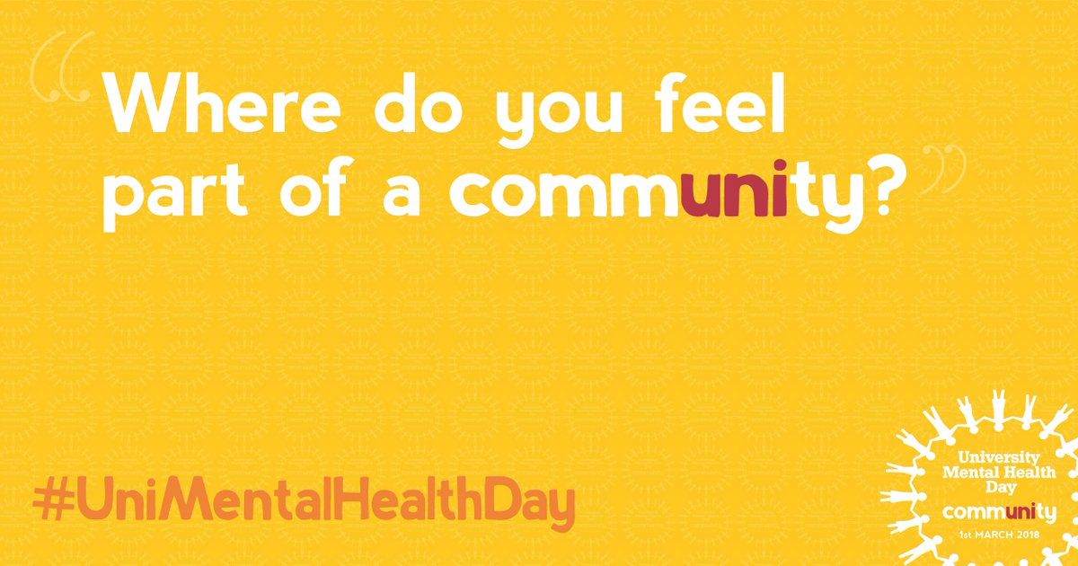 StudentMindsOrg's tweet photo. Communities are fundamental to our health and wellbeing. Where do you feel part of a community? #UniMentalHealthDay https://t.co/fKwbHzppHa