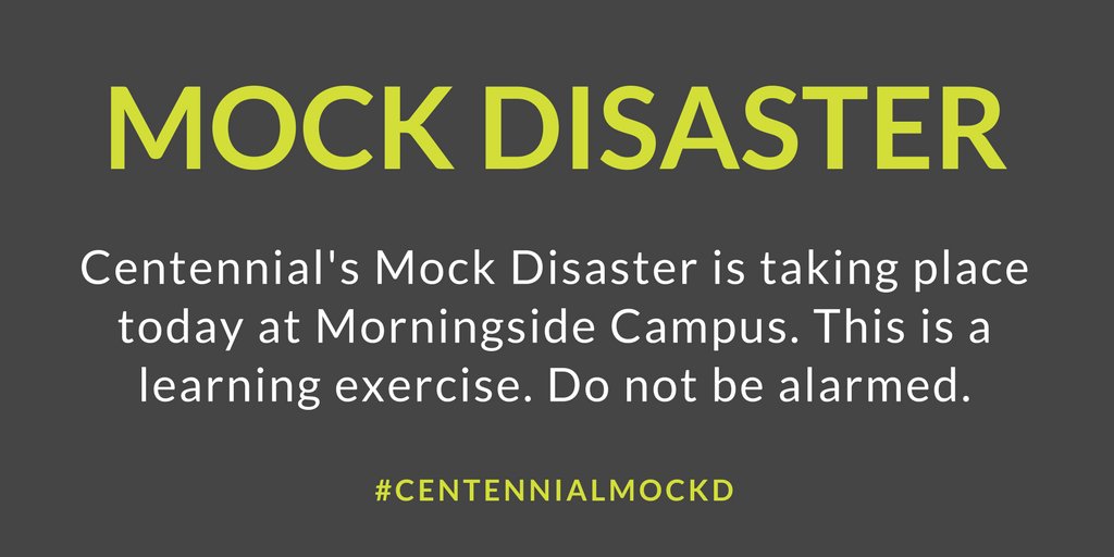 CentennialEDU's tweet photo. Centennial's annual mock disaster drill will be taking place today. #Paramedic, #PoliceFoundations, #PreServiceFire students and more are gearing up for a busy day #CentennialMockD #ExperientialLearning https://t.co/Gidp4uO6yR