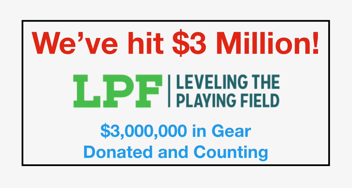 LPFsports's tweet photo. We’ve hit $3 million in gear donated to organizations around the world. Thank you everyone for helping support our mission. https://t.co/GjBXhnZgoB