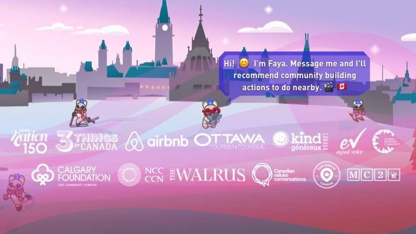 MingarelliG's tweet photo. What's your #kindness #microaction? Share it with #Faya on the @imagiNation150 bot and contribute to 100 million acts of service in #Canada! @walrusmagazine, @AirbnbCitizen @kindottawa @bekindcanada @3ThingsCanada https://t.co/Oud3kzVCCj @CBCOttawa @CBCNews #OttCity @wef @nenshi https://t.co/diNAoKffha
