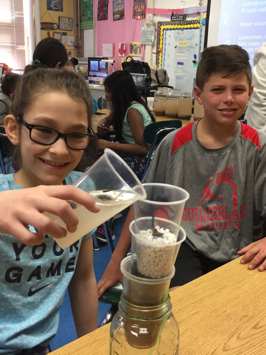 GESprincipal1's tweet photo. 5th graders in Mrs. Kirk’s class learn from Dr. Ayers how to filter dirty water.  #GoGES  #STEAM https://t.co/o2sgkYJGxD