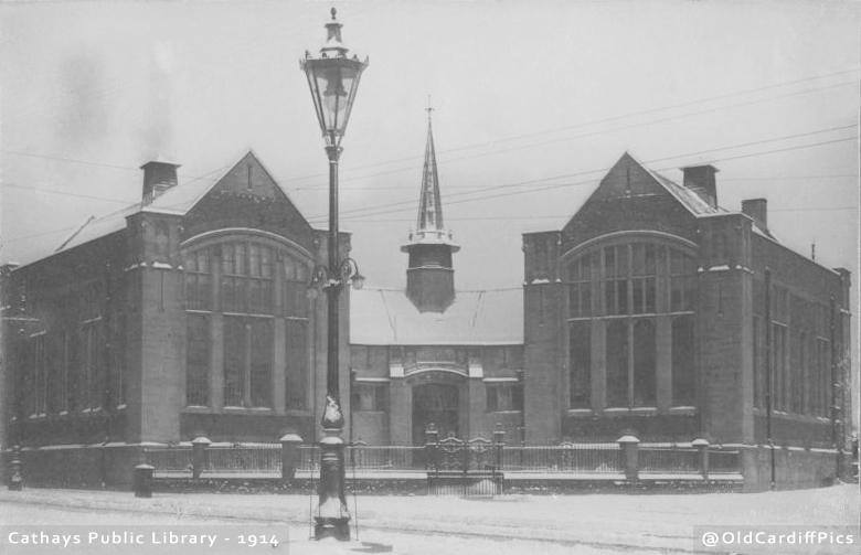DrRoundglasses's tweet photo. Cathays Public Library in the snow in 1914. Opened in 1907 &amp; refurbished in 2010. Saved by anti-austerity protest in 2015. https://t.co/G9W0GsYhDH