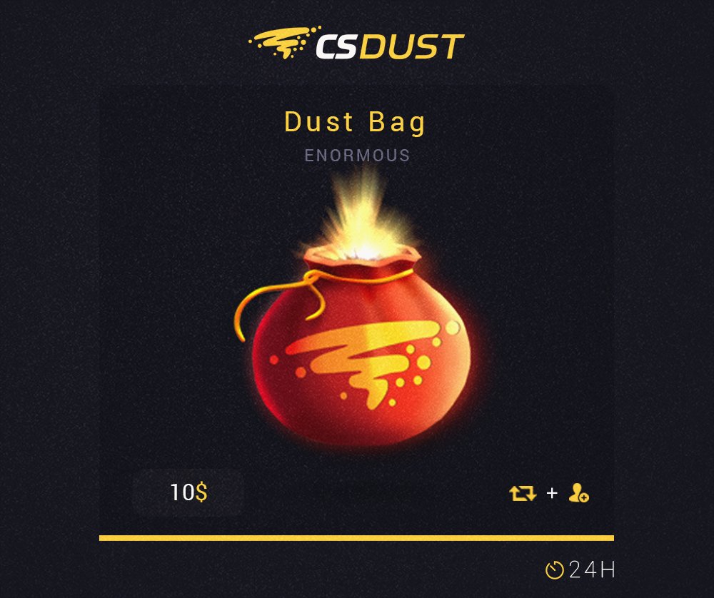 csdustcom's tweet photo. DUST BAG ENORMOUS GIVEAWAY 🎁
📩 Follow us 
🔄 Retweet 
😍 Like 
🙍‍♂️ Tag your friend https://t.co/D6MZuvfzZj