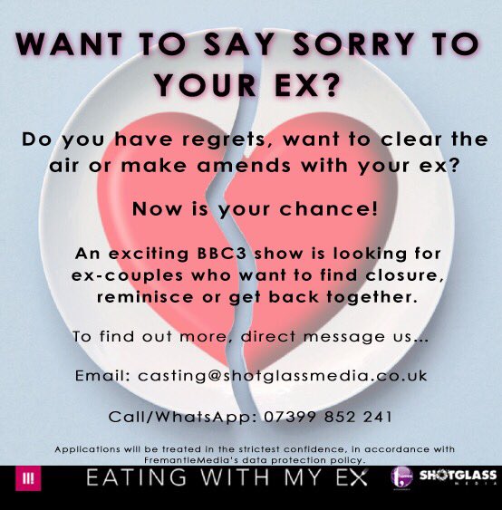 sade__fan's tweet photo. Is it too late now to say sorry?! #eatingwithmyex #bbc3 #unitedkingdom #london #castingcall https://t.co/Kl130V7ADX