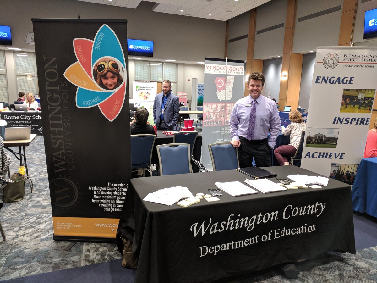 <a href="/WCDE_TN/">WashingtonCoSch TN</a> Human Resources Department actively pursuing new teachers <a href="/UTChattanooga/">The University of Tennessee at Chattanooga</a> Teacher Recruitment Day. Do YOU have what it takes to work 4 an Exemplary School District?  If so, come talk with us! AND check out our new banner! #thewashingtonway #evenbetter #anewsenseofurgency