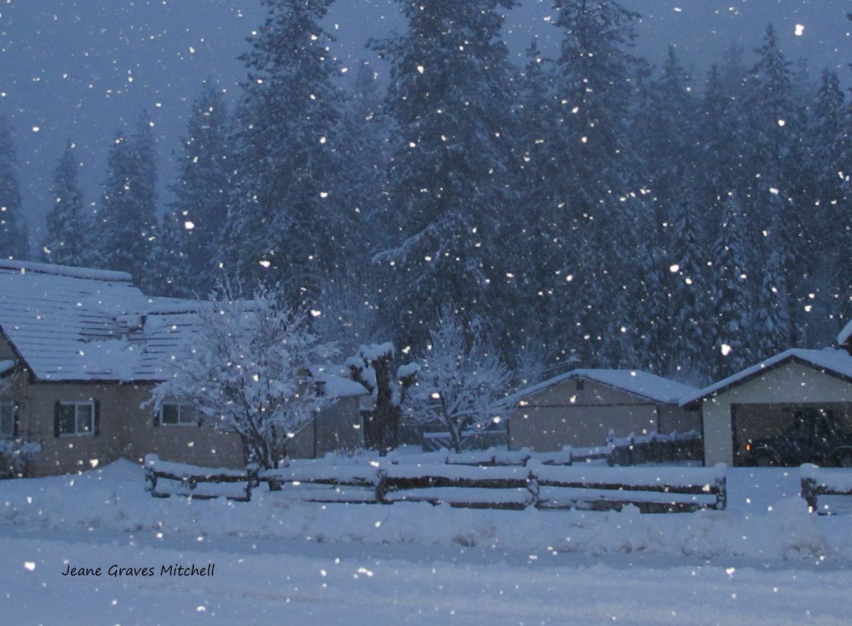 KTVL's tweet photo. Viewer Jeane Graves Mitchell shared this picture of what #McCloudCA looks like this morning. So far she says they have received about 9 inches of #snow. #Beon10 #CAwx #CASnow #CA https://t.co/AVI036OlIo
