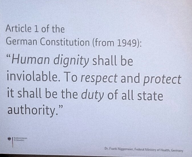 Human dignity the highest value in the German Constitution. Is referenced in debate about physician assisted suicide. Dr Frank Niggemeier <a href="/PontAcadLife/">Pontifical Academy for Life</a> #PALLIFE