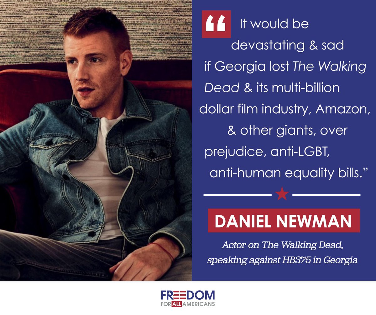 freedom4allusa's tweet photo. Thank you, @DanielNewman of @TheWalkingDead, for speaking out against #HB375, the anti-#LGBTQ bill in #Georgia that would discriminate against LGBTQ youth and parents: https://t.co/F5Uy64VtOo @GeorgiaUnites https://t.co/uB02zf7ePz
