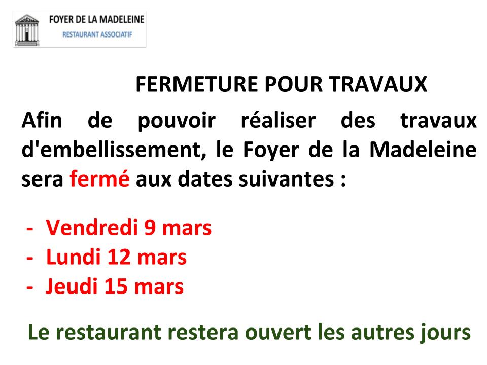 foyermadeleine's tweet photo. Le @foyermadeleine  va fermer quelques jours, afin de pouvoir réaliser quelques travaux d’embellissement https://t.co/py0aI2y7db