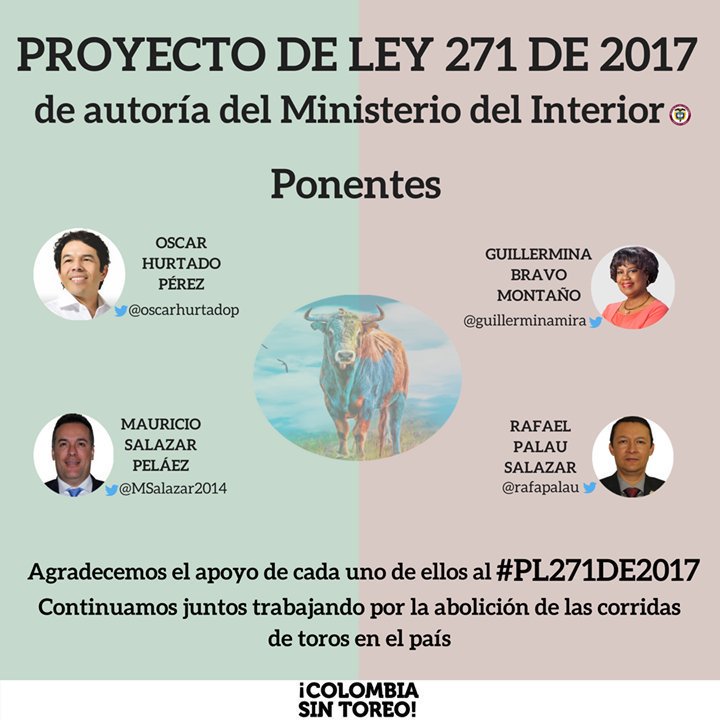 YaniMateus's tweet photo. Gracias @oscarhurtadop @guillerminamira @MSalazar2014 @rafapalau por apoyar el PL #ColombiaSinToreo, esperamos seguir contando con su apoyo. https://t.co/j72oj3wk6f