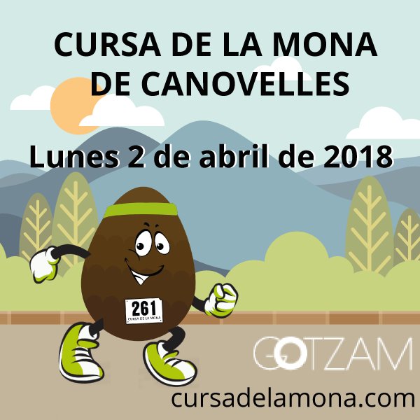 ¡PLANAZO PARA SEMANA SANTA!
El Lunes de Pascua traemos la mejor carrera híbrida del año. ¡Corre 10k o 5k por tierra y asfalto en La Cursa de la mona de Canovelles! 
¡Anímate! ¡Las inscripciones ya están abiertas!
Información e inscripciones en: cursadelamona.com