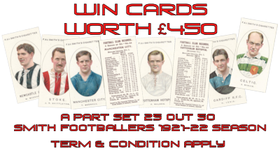 #Competition Time  F &amp; J Smith Footballers 1921-22 All you have to do to enter is purchase items from our website, over the phone or postal order to the value of £30 &amp; enter "DRAW" in the comments box at the checkout. Happy Shopping &amp; Good Luck!  londoncigcard.co.uk