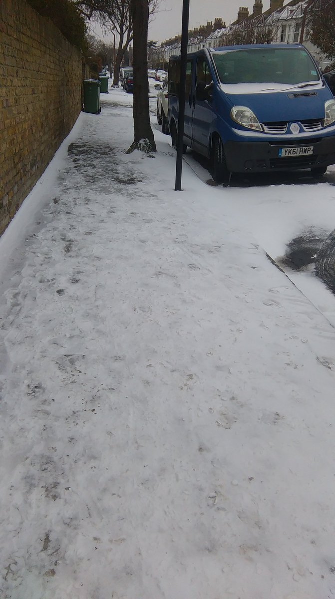 GaynorWingham's tweet photo. @Royal_Greenwich Greenholm Rd #Eltham Park ungritted (not on your gritting programme), paths unsalted & treacherous & #PowerUK roadworks blocking pavements. Residents frightened to go out. @Spencer_Drury @CDavisEltham @CllrLindaBird #dangerous #unsafe #ice #snow https://t.co/Twb05sVAVd