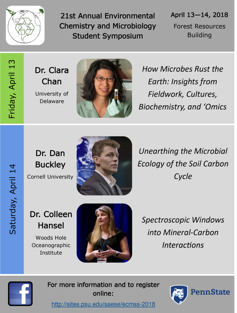 PSU_ECMSS's tweet photo. #ECMSS2018 is on April 13-14, 2018! Come share your research, listen to fantastic keynote speakers, and network with a vibrant community of environmental scientists! Abstract submission closes on March 12, 2018 https://t.co/YG1mYwNxcX