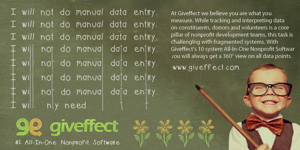 Giveffect's tweet image. Are you using 3-6 software solutions to manage your nonprofit operations? See how Giveffect can help with our all-in-one nonprofit software.
giveffect.com
#ManualDataEntry #NonprofitLife #Giveffect