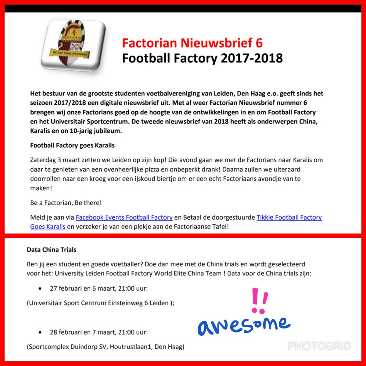 LVV_FF's tweet photo. #Factorian nieuwsbrief Nr. 6 is ook weer uit,  met als onderwerpen de #China trials, het #KaralisEvent en coming up: Het 10-jarig jubileum ! Zo lang al weer? Jaja https://t.co/izVRJr1juI