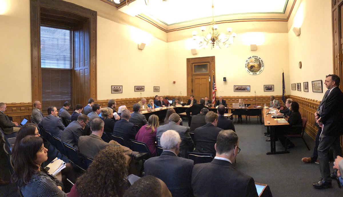 BrockEWTurner's tweet photo. Indiana Senate Utilities Committee hearing testimony surrounding HB 1065.  Bill would provide incentives for companies to enter rural areas of the state.  #2018Session https://t.co/5lAcnya0FB