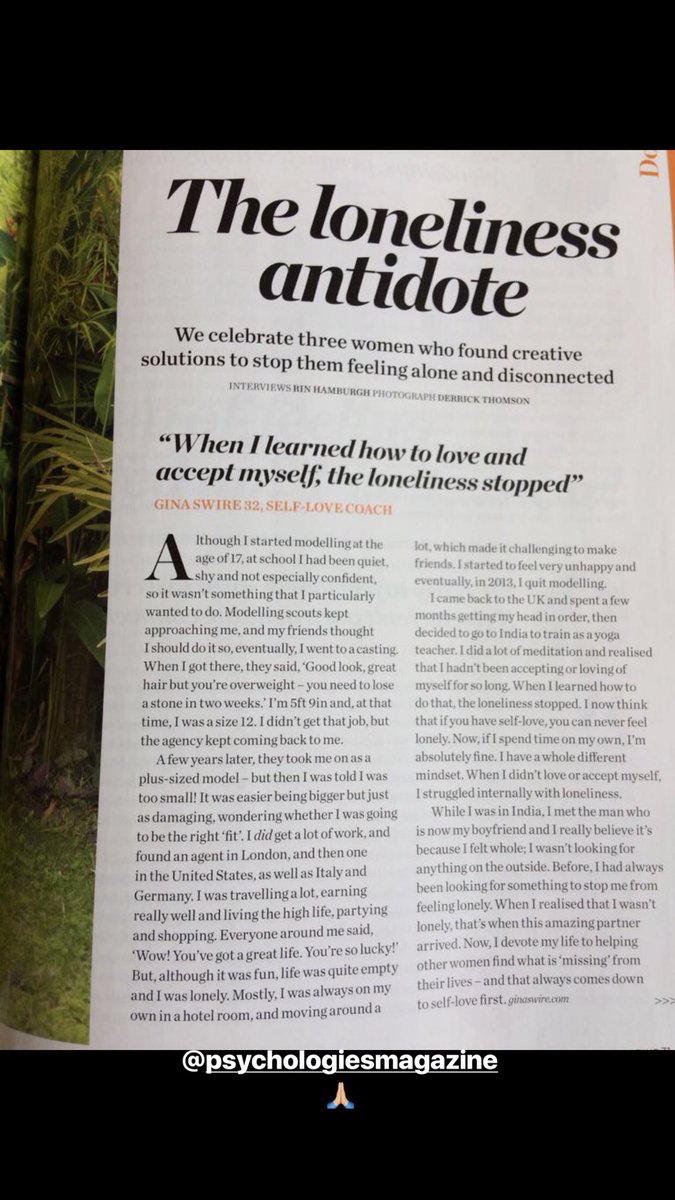 Thank you <a href="/PsychologiesMag/">Psychologies</a> for helping me spread the message. Talking about living without loneliness, through having #selflove