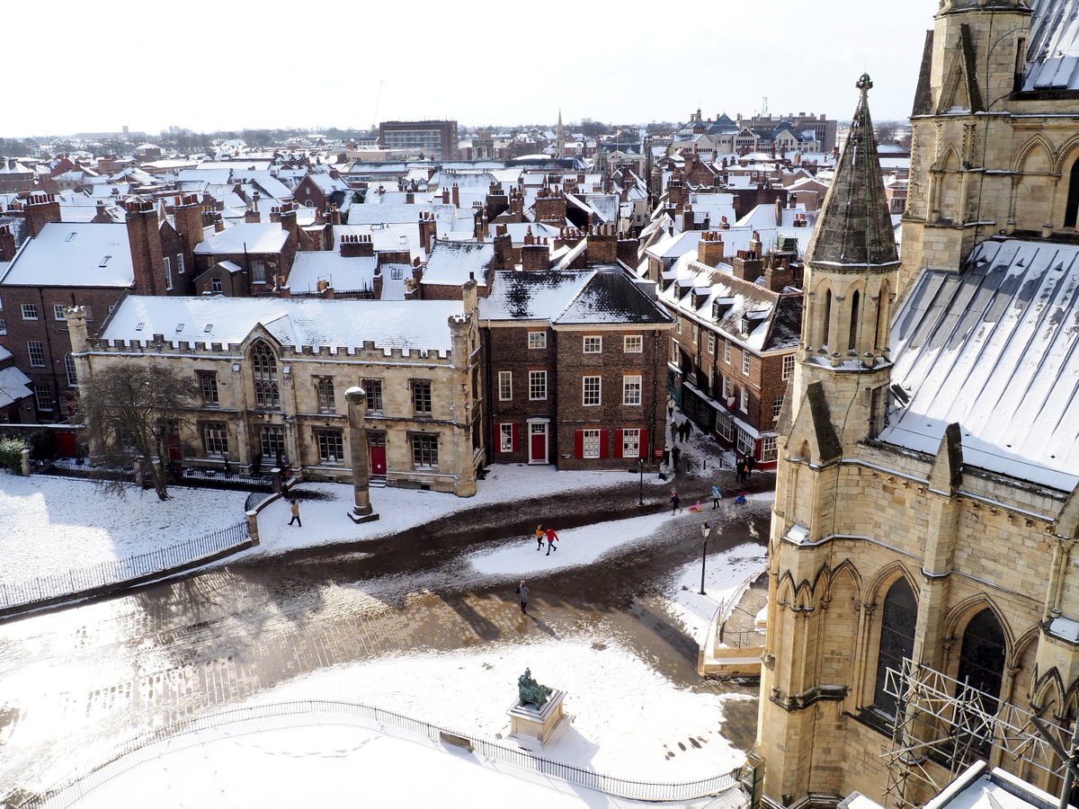 York_Minster's tweet photo. We've been up the South Quire Aisle scaffold to get some rare and exclusive views of York in the snow 👍 

Tag places you can see 📌 #StormEmma #snowday https://t.co/RmZLxqZpTW