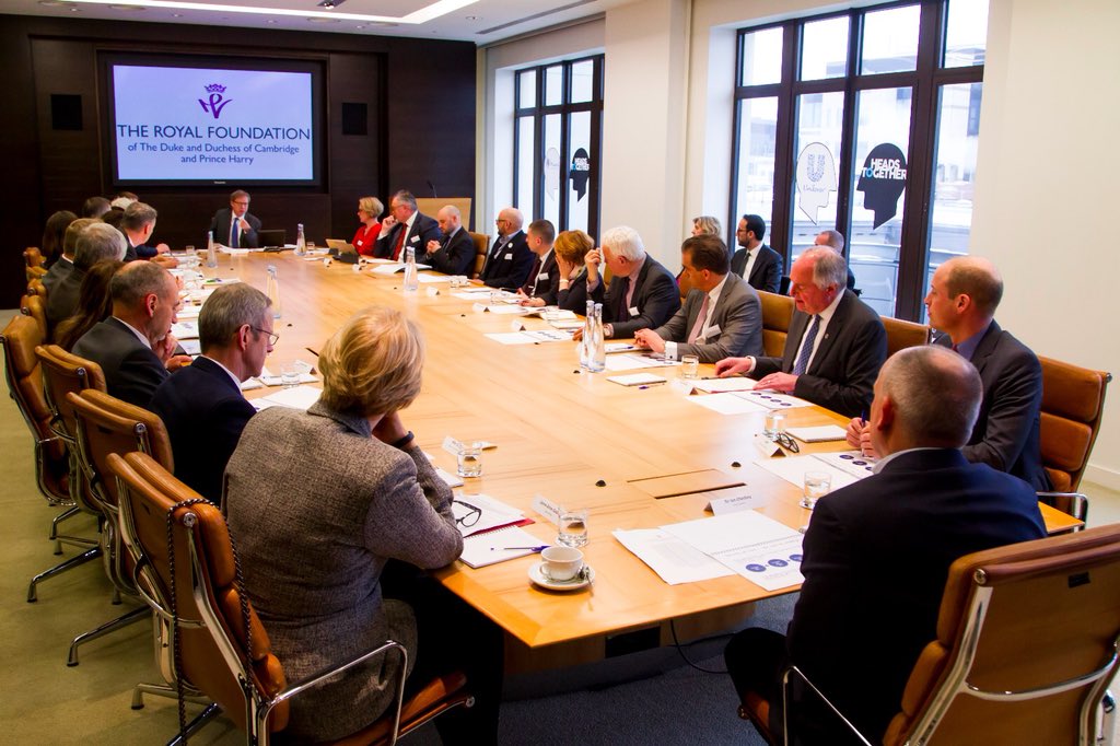 heads_together's tweet photo. The Duke of Cambridge has joined a round table discussion with @MindCharity, @Unilever &amp; other senior business leaders to talk about the importance of supporting people’s #MentalHealth at work. https://t.co/EjGKPrWIif