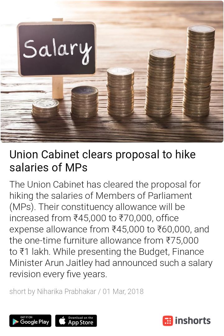 Seems like only union ministers are being affected by inflation and not the common men. Sir <a href="/narendramodi/">Narendra Modi</a> can we have a system where MPs can not decide on their own for such hikes? I have never seen any hike proposal being rejected by parliament. cc - <a href="/arunjaitley/">Arun Jaitley</a>