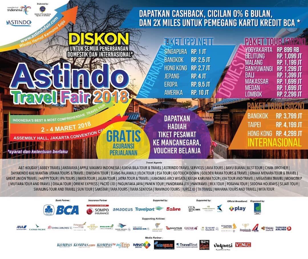 Nikmati harga SPECIAL untuk Perjalanan Anda di #ASTINDOTRAVELFAIR 2018 tgl 2-4 Mar'18, JCC!! ✈️✈️

#MizzPromo