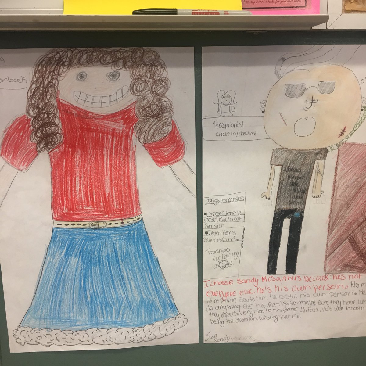 mizz_sgonzalez's tweet photo. Adding a creative spin to keeping a character log is one of my favorite enrichments. Look at these masterpieces! #TheWestingGame #SOMANYCHARACTERS #murdermystery #litstudy #weputtheLITinLiterature https://t.co/UI58bBcbpB
