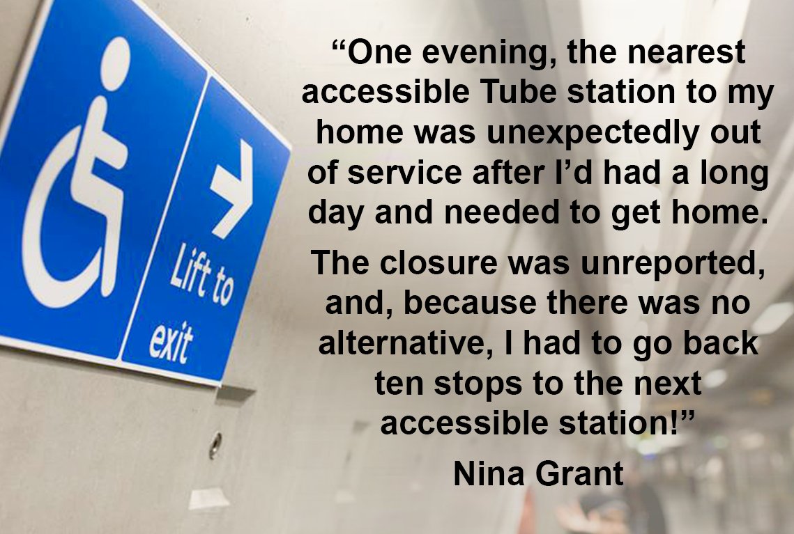 For many Disabled &amp; older people, working lifts are essential for everyday travel. Ensuring that announcements are up-to-date is essential when a lift is out of service. <a href="/notwaving/">⚫️ Nina (same @ on Bsky)</a>  bit.ly/2HCY8Ix