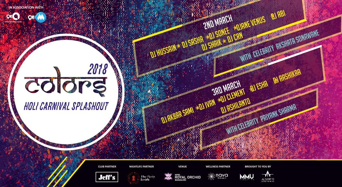 district_india's tweet photo. Throws hands and colours up in the air and shouts 'Holi Hai'! https://t.co/4gA9AcgWjm #Bangalore #HoliParties #LastMinutePlans #Holi2018 https://t.co/RipvoLMEMk