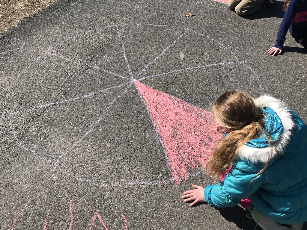 MrChelman's tweet photo. Sidewalk fractions! What fraction of the shape did your partner shade? https://t.co/mylrIA8dJX