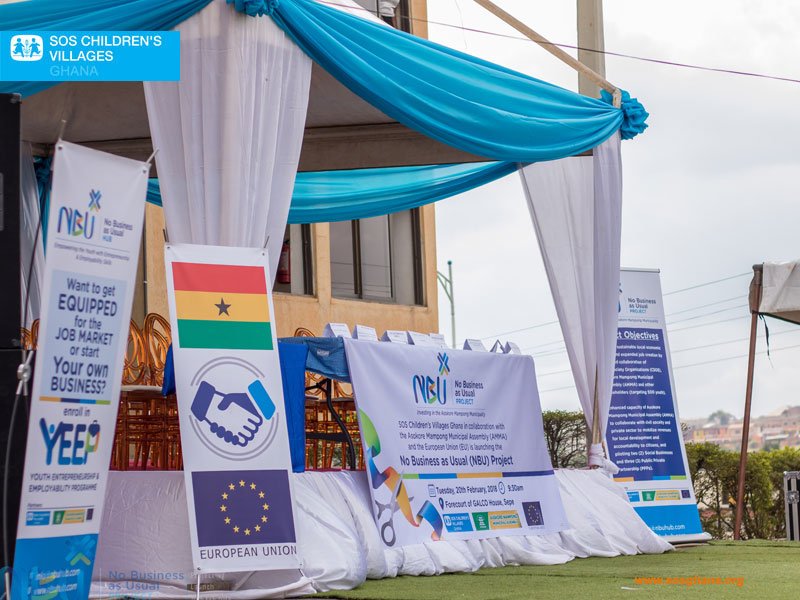 SOSCVGhana's tweet photo. #Photos #Launch #NBUProject @EuropeanUnion The 'No Business as Usual' project by SOS Children's Villages Ghana in Asokore Mampong spans a period of four years (2017 to 2021).
 The European Union (EU) is the lead donor for this project. https://t.co/nzjFg19PF3