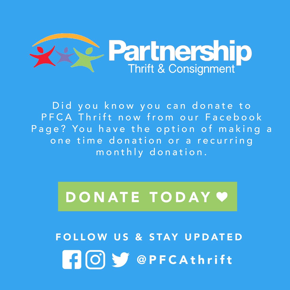 pfcathrift's tweet photo. Even on a rainy day ☔️🌧you can still donate to Partnership Thrift &amp; Consignment. Checkout our donate button on our Facebook Page! 🙂👍 https://t.co/QMZZgCs4ly