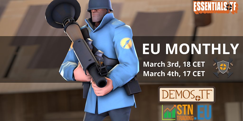 TF2Essentials's tweet photo. There's still time to sign up for this month's Essentials EU Monthly, sponsored by https://t.co/ZsbKZAyL9q and @stnTF! 

Sign up here: https://t.co/zVHgtMmh2N

Set a reminder here: https://t.co/wJjyk4J2ts

Catch it live here: https://t.co/g8uXIqkTeq https://t.co/5nQIV1gS60