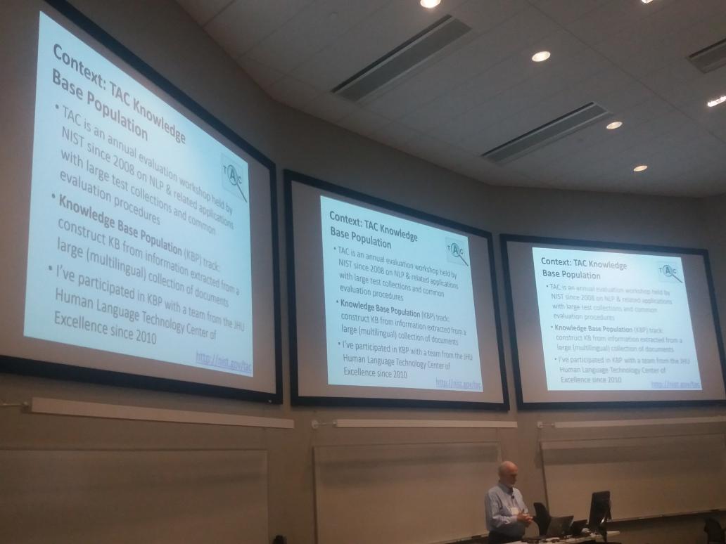 mdksarker's tweet image. Tim Finin presenting at #us2ts