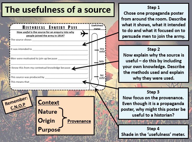 MrJPTeach's tweet photo. Attempted to build GCSE skills into KS3 by introducing the @Edexcel source usefulness question via an 'enquiry pass'... with stolen structured modelling from @mrfitzhist Y8 pupils comment on content and provenance of #WW1 propaganda posters #historyteacher #progress #ukedchat https://t.co/Z9j9XHAlEf
