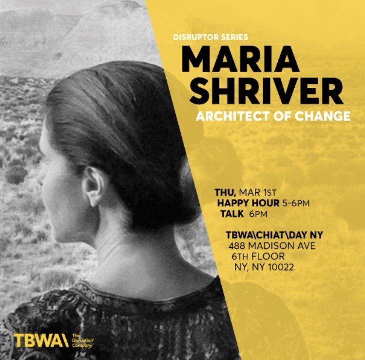 Looking forward to hearing @mariashriver LIVE tonight at @TBWAChiatNY #DisruptorSeries