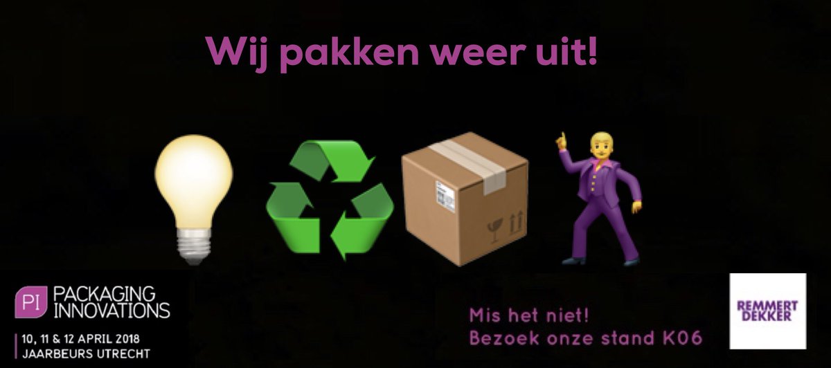 remmertdekker's tweet photo. Op 10, 11 en 12 april is Jaarbeurs Utrecht het onderkomen voor Packaging Innovations. Remmert Dekker Packaging is weer bij. Zet het in je agenda en mis het niet! Je vindt ons in stand K06. Een uitnodiging is verkrijgbaar via de link https://t.co/hVs4M23FyI https://t.co/dMEHLBGlBl