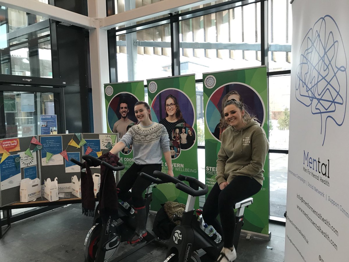 YSJSU_Pres's tweet photo. Massive shoutout to our students who have been cycling ALL DAY in partnership with #MenForMental health and #UniMentalHealthDay completing the 100 mile bike-a-thon raising money for @StudentMindsYSJ - thanks to all th clubs! @YSJkatscheer @YSJNetballClub @YSJCricketClub and more! https://t.co/SOVzjl0Gc0