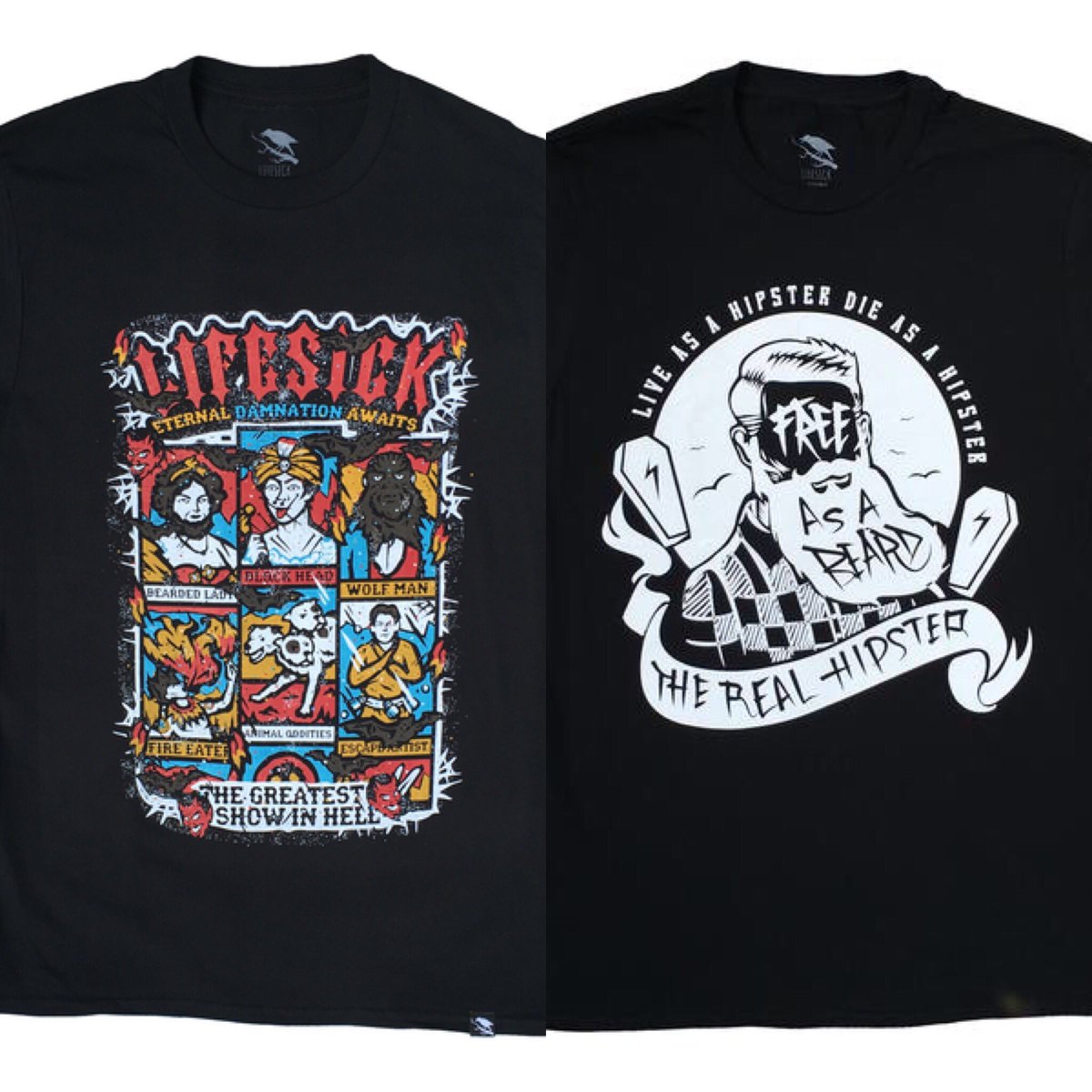 Very limited number of Freak Show &amp; Real Hipster combo packs available now for just £7.99/$11.00 total. That’s just £3.99/$5.50 a t-shirt. Grab yours at LIFESICK.COM