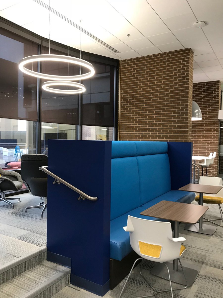ComArchs's tweet photo. A few of our interior designers snuck out of the office today to visit one of our recently completed corporate office projects. Love the bright, fun accents and this awesome kitchen area! Wouldn’t you love to work here? #rva #comarchs https://t.co/ykg6dOHEkH