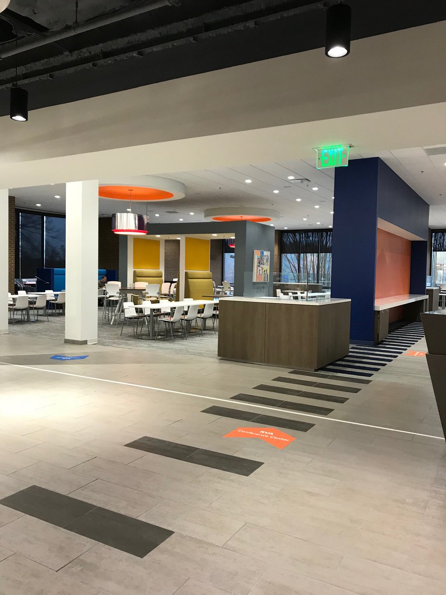 ComArchs's tweet photo. A few of our interior designers snuck out of the office today to visit one of our recently completed corporate office projects. Love the bright, fun accents and this awesome kitchen area! Wouldn’t you love to work here? #rva #comarchs https://t.co/ykg6dOHEkH