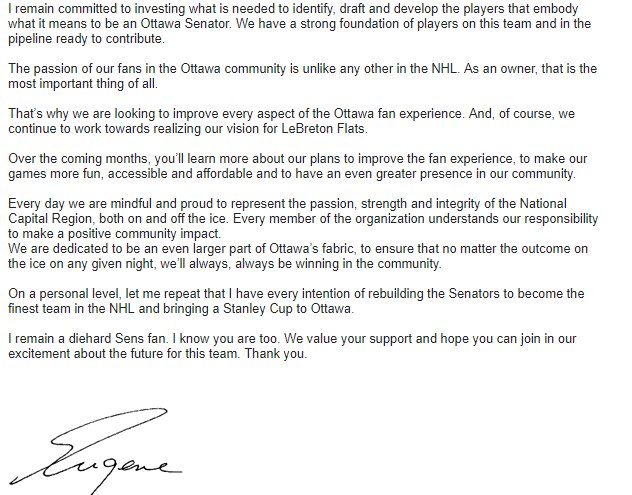 GraemeNichols's tweet photo. Eugene Melnyk and the Senators just sent a letter out to season seat holders: https://t.co/1Jglu0rMnP