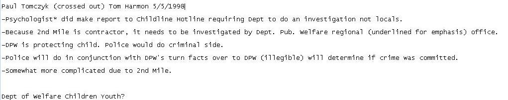 emtfr's tweet photo. @ChasThompson1 In case Charlie @PatriotNews can't read, here's what this document (purposely left out of the professionally fact-checked #FreehReport) and surfaced later in the 07/2013 #Curely/#Schultz/#Spanier preliminary hearing and the McQueary v PSU case says: https://t.co/ZhZkFAl63r