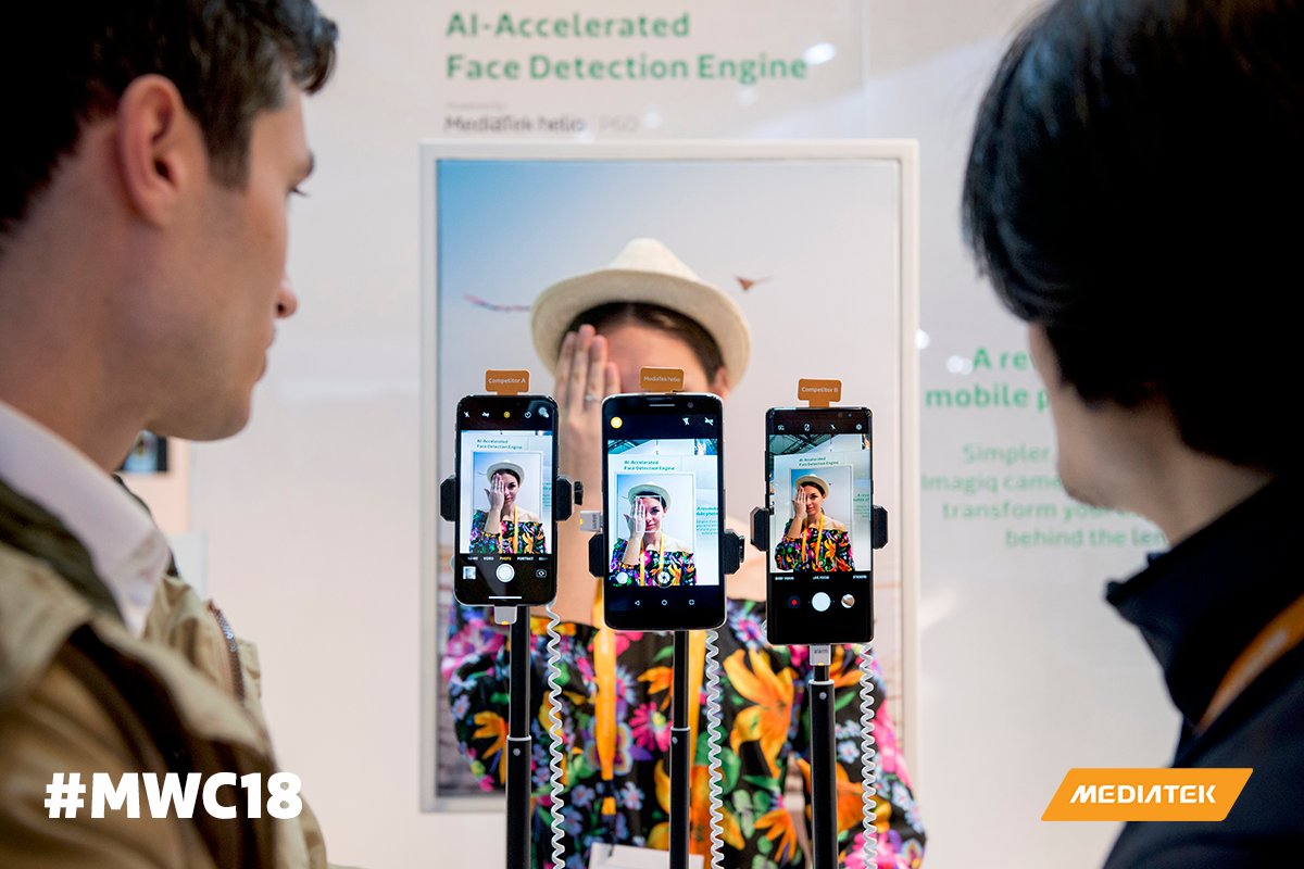 MediaTek's tweet image. Check out the MediaTek Helio P60 with AI Facial Detection Engine on demo from #MWC18. The APU-accelerated FD engine intelligently detects faces, despite challenging settings &amp;amp; intuitively applies enhancements &amp;amp; improves  performance and power efficiency. #facialdetection