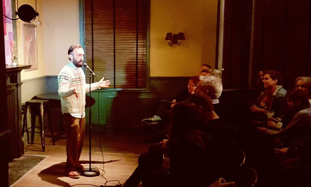 StuartKeeping's tweet photo. @TomWebb is our lovely guest MC, on this snowy night at @alwaysbecomedy https://t.co/R8P0cQYBAX