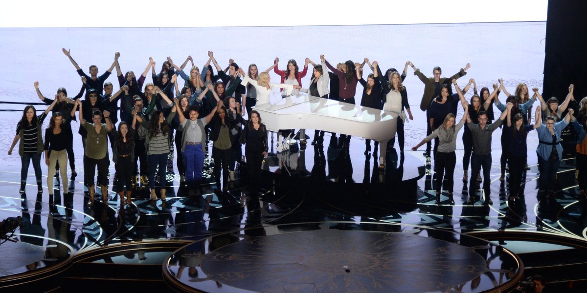 madygaga's tweet photo. Two years ago this week, Lady Gaga performed Til It Happens To You from The Hunting Ground at the #Oscar with Joe Biden and 50 survivors. The power of Gaga's song stays with us, and we hope it continues to remind all of you that you're never alone. #MeToo I'm a survivor #THTY ✊ https://t.co/rRWWGoft8J
