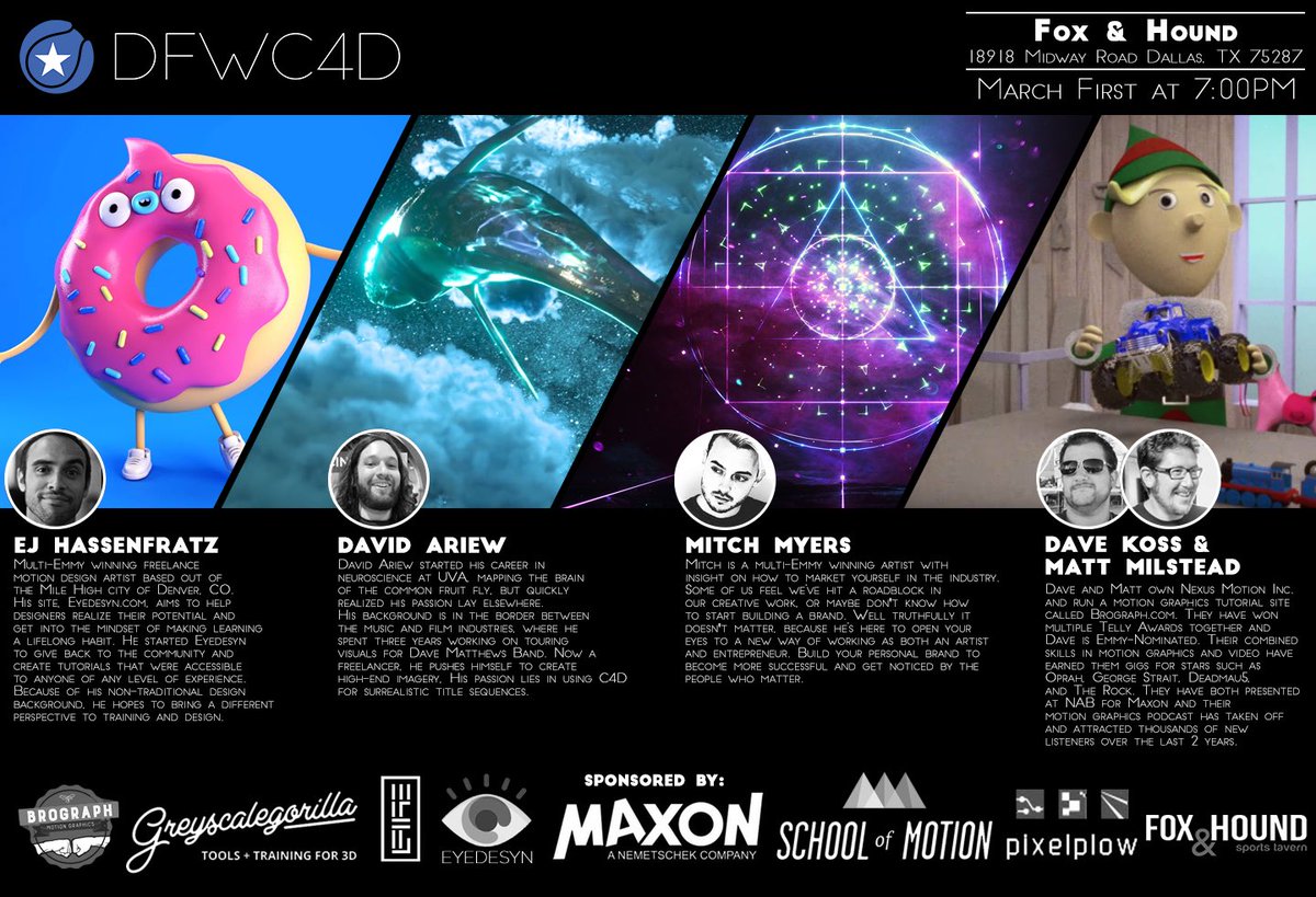 brograph's tweet photo. Last chance to get free tickets. #dfwc4d goes down in four hours. Come meet your c4d hero’s @eyedesyn @MrMitchMyers &amp; @DavidAriew https://t.co/nte4CTzQ5o https://t.co/zFICuuWpgO