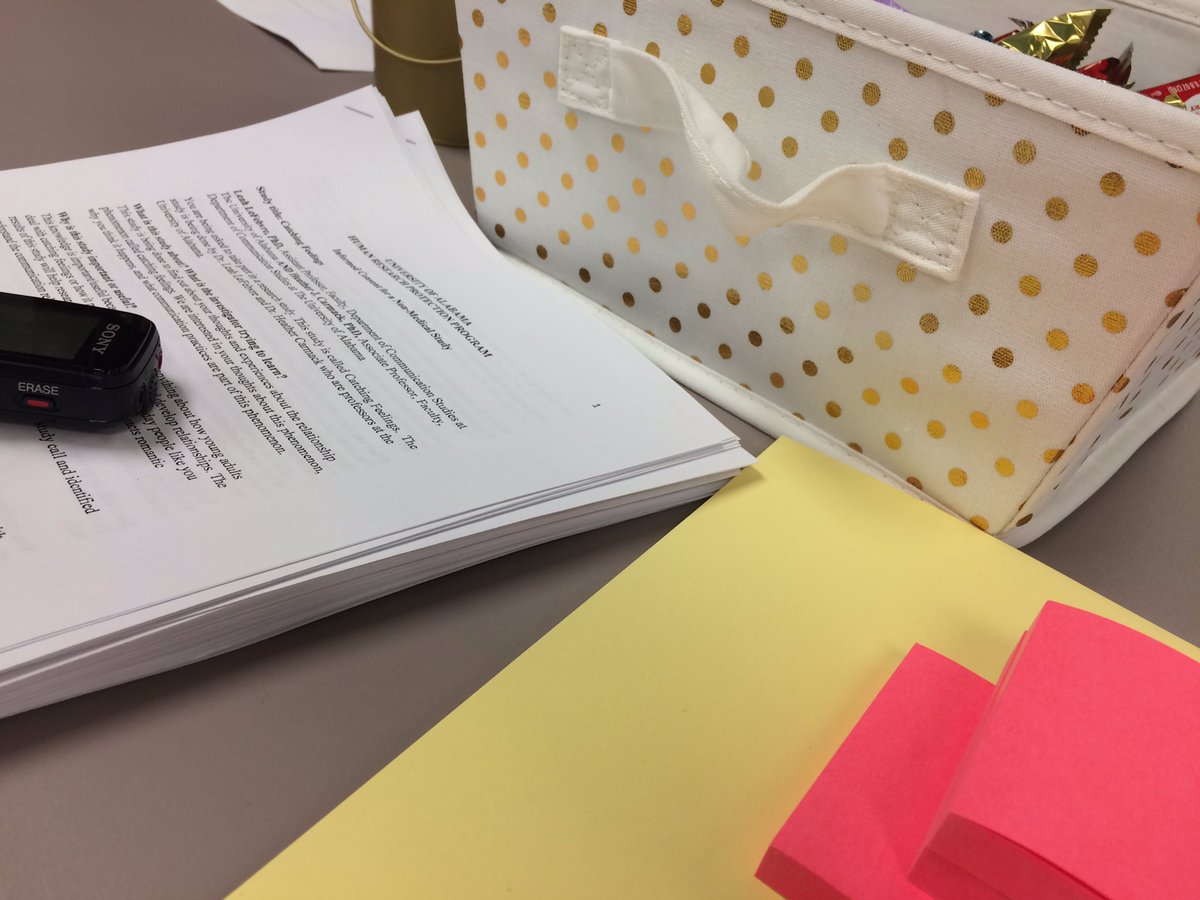 UA_IRG's tweet photo. @UA_IRG faculty @wisconsinfever and @Professor_HC  start focus groups today on their #catchingfeelings study! @UACCIS  @UofAlabama #commnerd #interpersonal #RollTide https://t.co/tNJf9pkVAt