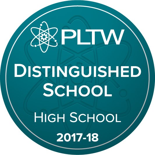 Hoover High School has been recognized as PLTW  Distinguished School.  This award is designed to honor districts and schools committed to increasing student access, engagement, and achievement in their PLTW programs. We were just one of 340 from across the USA to get this award